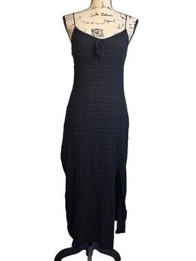 No Comment black maxi dress with tie front detail and side slit, size XL